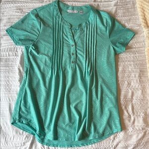 Notations Teal Short Sleeve Pintuck Henley Top